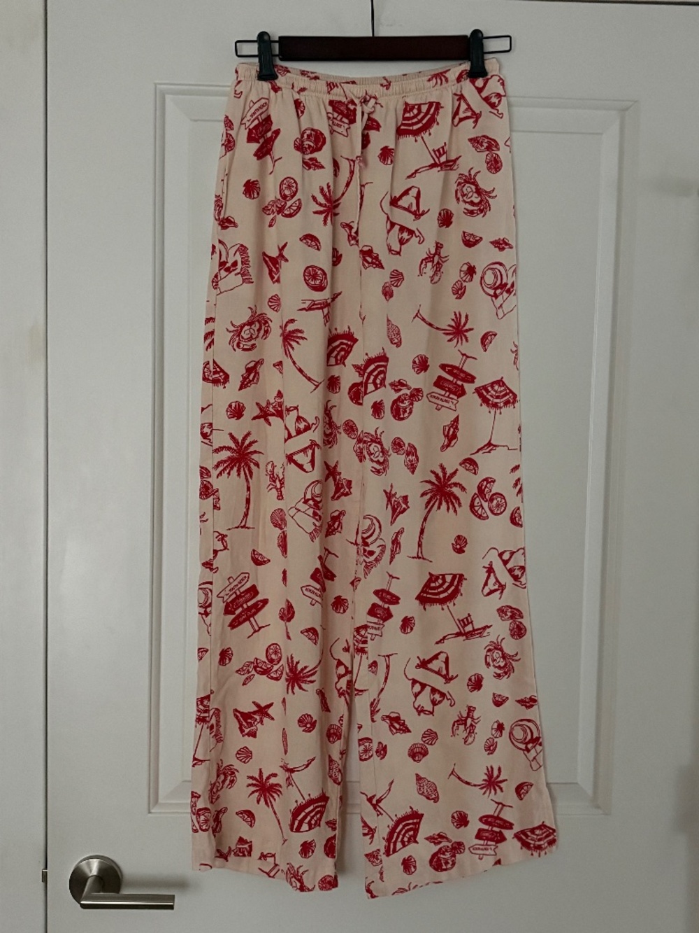Wild Fable Nautical Linen Blend Wide Leg Pants Cream Red Women’s XXS